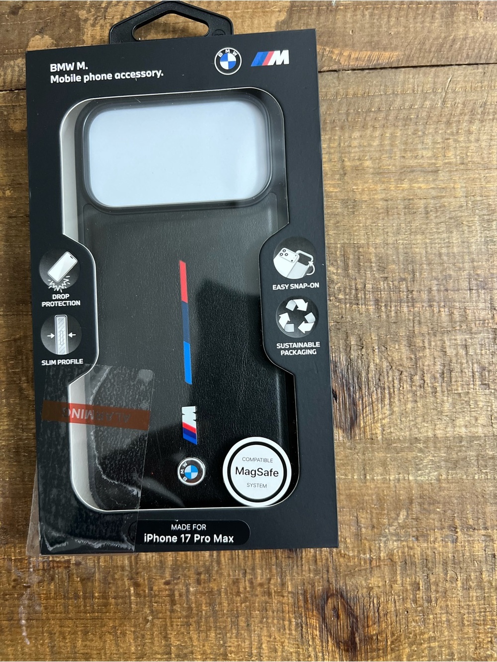 BMW M Leather Phone Case with M Tricolor Stripe for iPhone 17 Pro Max